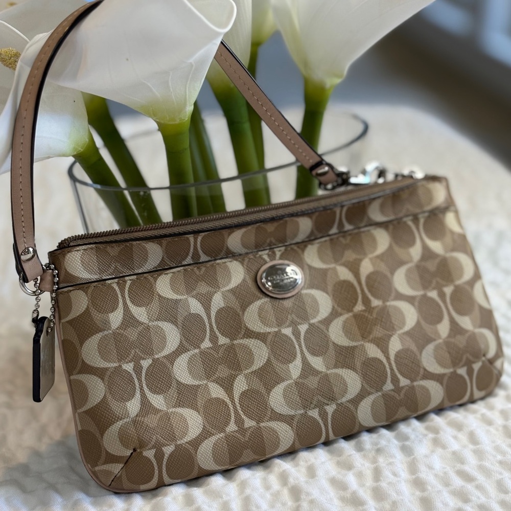 COACH Signature Peyton Dream C Go-Go Wristlet Wallet Clutch Bag GUC F50590 🪷